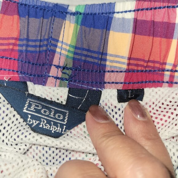 Polo Ralph Lauren Shorts Mens L Swim Trunks Multi Colored Plaid Draw String - Picture 13 of 16